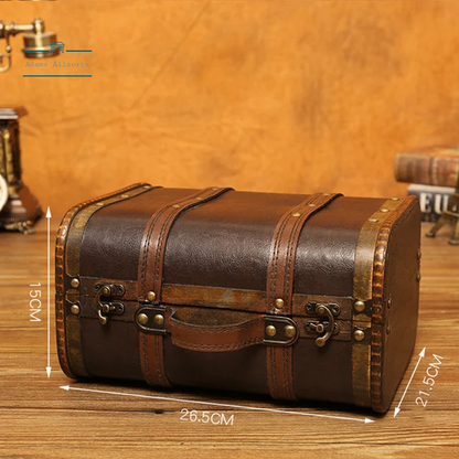 Wooden Antique Organizer Storage Box Medieval Photo Box Vintage Treasure Box Props Jewelry Gift Crafts Suitcase with Lock
