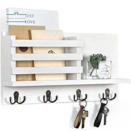 Key Holder for Wall with Shelf Rustic Mail Organizer Wall Mount Wooden Entryway Hanging Mail Organizer Home Storage Holder Racks