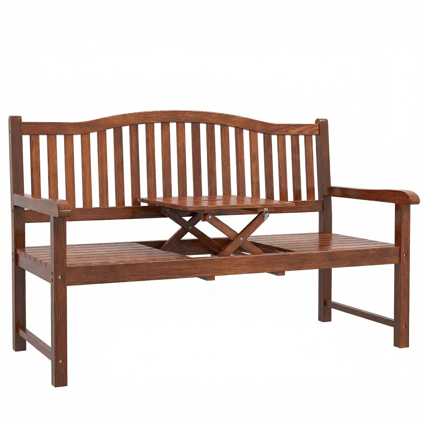 Convertible 2-3 Seater Garden Loveseat Bench | Liftable Table | 210D Waterproof Cover | Poplar Wood | 280kg Capacity | 150x63x98cm | Light Brown
