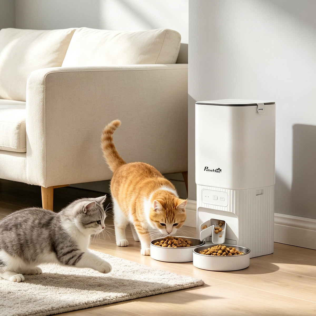 PawHut 7L Automatic Cat & Small Dog Feeder | Tuya App, 2.4GHz & 5GHz Wi-Fi | Dual Bowls, 15 Meals a Day & Battery Backup | White
