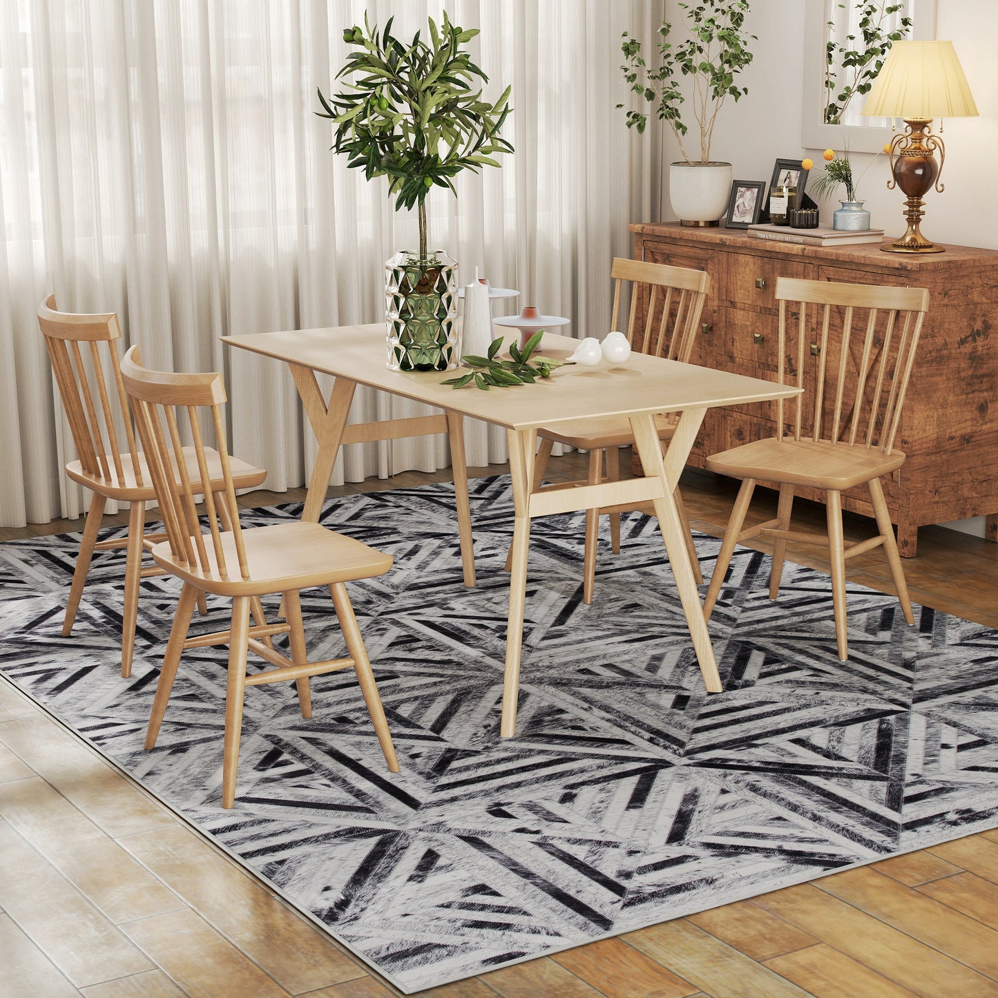 Modern Chenille Area Rug | Faux Leather Patchwork Print | Machine Washable | Non-Slip | Foldable | 290x200cm | Black | Living Room Bedroom Dining Room Home Office