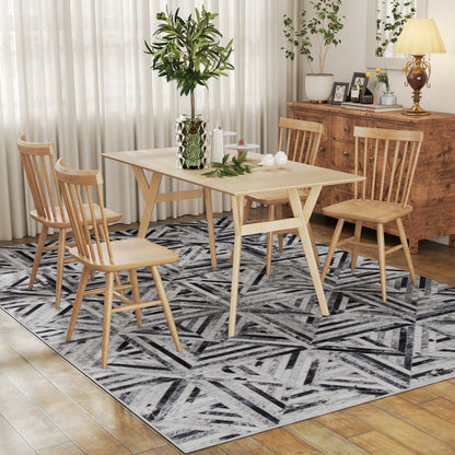 Modern Chenille Area Rug | Faux Leather Patchwork Print | Machine Washable | Non-Slip | Foldable | 290x200cm | Black | Living Room Bedroom Dining Room Home Office
