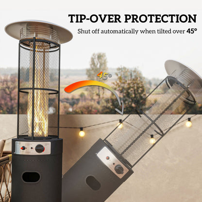 11 KW Freestanding Gas Patio Heater, Adjustable Outdoor Garden Propane Heater with Tip-Over Switch, Wheels, Pulse Ignition, Tank Room with Door