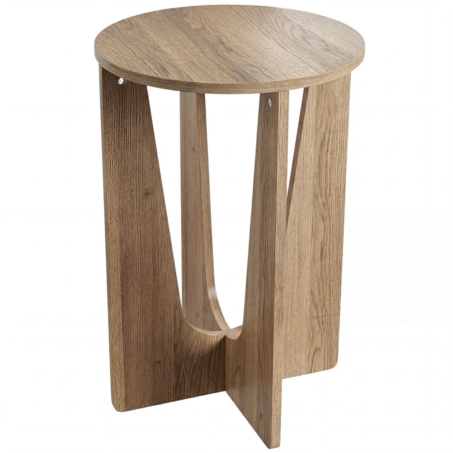 End Table Compact Round Side Table with Curved Legs in Coffee Wood Effect