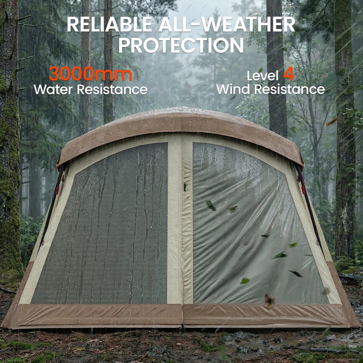 4-Person Cabin Camping Tent | 2 Rooms | 220cm Standing Height | 4 Skylights | 3000mm Waterproof | Sets Up in 5-15 Mins | 530 x 380 x 220cm | Brown & Khaki