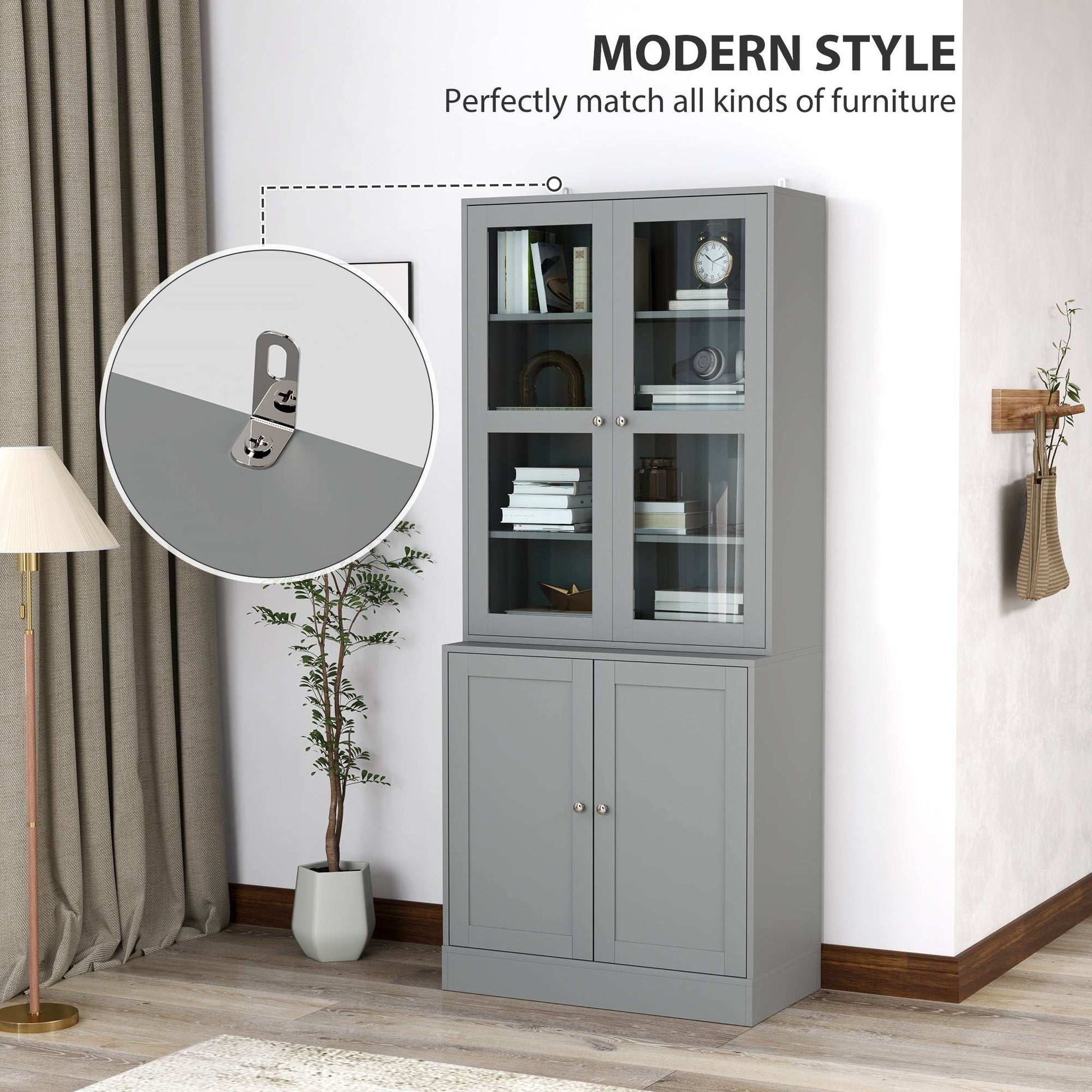 Double Storage Display Unit Cabinet - Grey