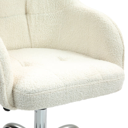 Computer Desk Chair, Fluffy Fabric Swivel Office Makeup Vanity Chair with Height Adjustable, Wheels, for Bedroom, Cream White
