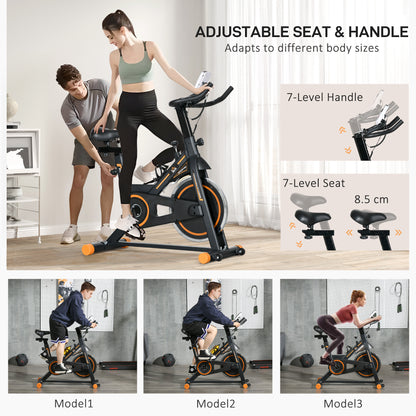 Exercise Bike, Indoor Cycling For Home Use, Stationary W/ LCD Display Heart Rate Sensor, Static Fitness Bike, Gym, Office, Cardio Workout, Orange