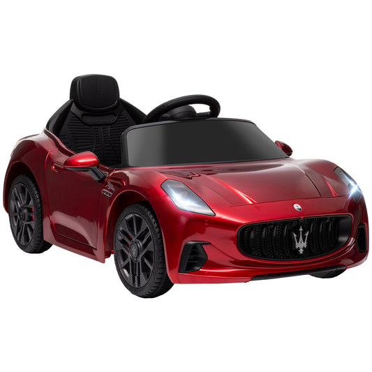 Maserati Gran Turismo Folgore Lincesed Kids Electric Car with Remote Control, Soft Start, Wine Red / Grey