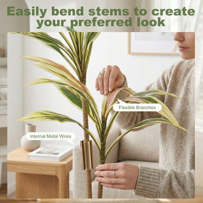 Artificial Cordyline Tree | 90cm | 29 PEVA Leaves | Soft-Touch | Moss Effect Base | Cement Pot | Shapeable | No Maintenance