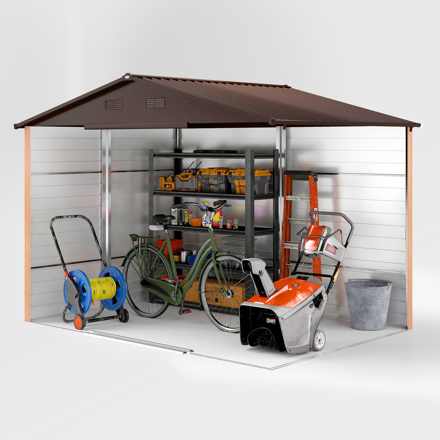 Outsunny 9 x 6ft Galvanised Steel Shed - Brown Wood-Effect