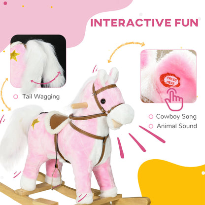 Wooden Rocking Horse with Music, Sound, Saddle for 3-6 Years