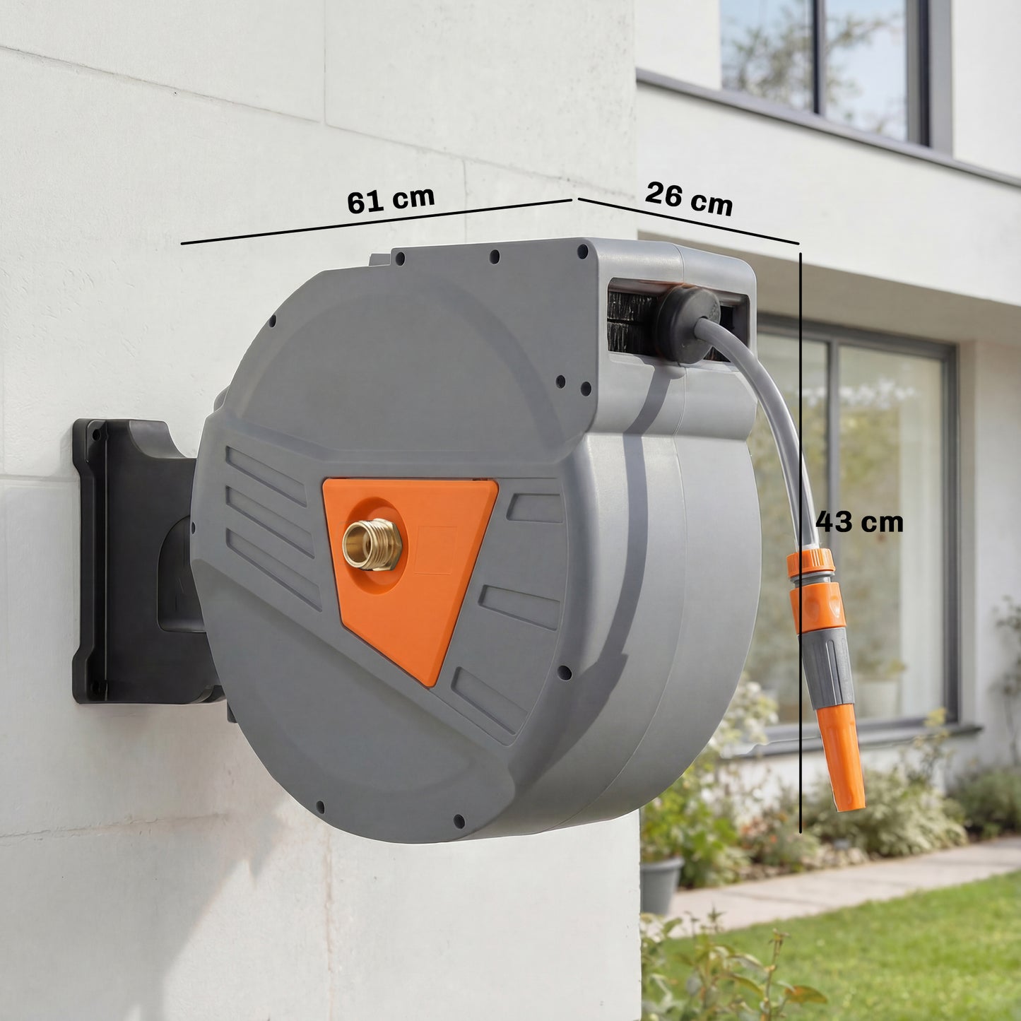 Wall Mounted Retractable Garden Hose Reel | 40+2m | Auto Retract & Self-Locking | 180° Swivel Bracket | Dual Spray Modes | 8 Bar Working Pressure | 61x26x43cm | Orange