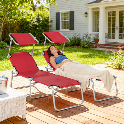 Set of 2 Folding Sun Loungers | 4 Position Adjustable Back | Oxford Fabric | Powder Coated Steel | Portable | 120kg | Red