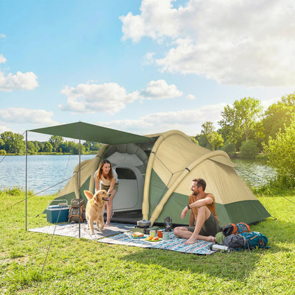 Inflatable Tent | 2 Bedrooms | 4 Person | 5-Min Setup | 3000mm Waterproof | Level 4 Wind | Awning | Carry Bag | Green