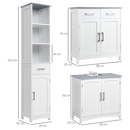 Kleankin Bathroom Furniture Set with Adjustable Shelves, Tall Bathroom Storage Cabinet with Open Shelves, Bathroom Floor Cabinet with Drawers, Pedestal Sink Cabinet, White