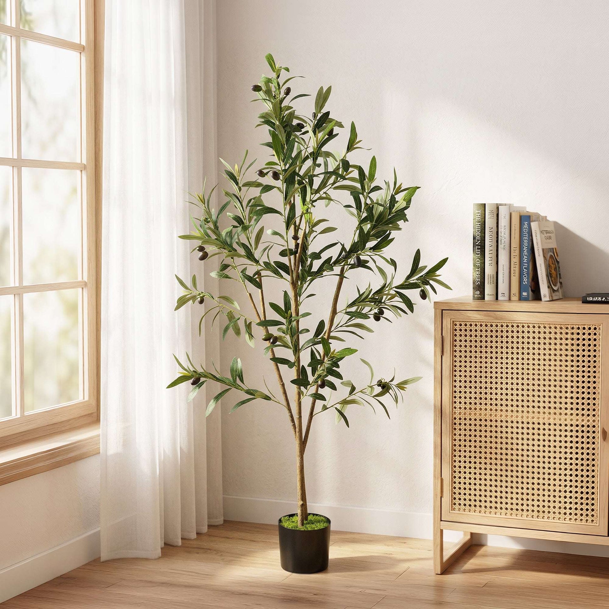 Artificial Olive Tree | 120cm | 303 Silk Leaves | Shapeable Branches | Cement Pot | No Maintenance | Green