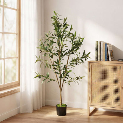 Artificial Olive Tree | 120cm | 303 Silk Leaves | Shapeable Branches | Cement Pot | No Maintenance | Green