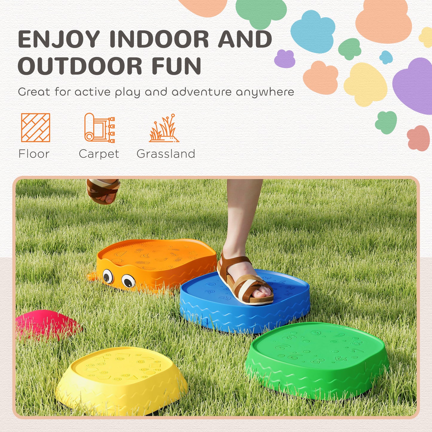 AIYAPLAY 5 Piece Sensory Stepping Stones for Toddlers, Frog-Shaped Kids Stepping Stones Set with Anti-Slip Edging for Ages 2-8