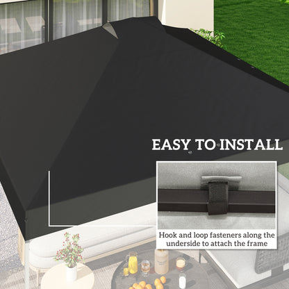 3x3m Gazebo Roof Replacement Canopy | UV50+ Waterproof | 210D Silver-Coated Oxford Fabric | Double Vented | 8 Drainage Holes | Hook & Loop | Fits 3x3m Straight-Leg Frames | Black