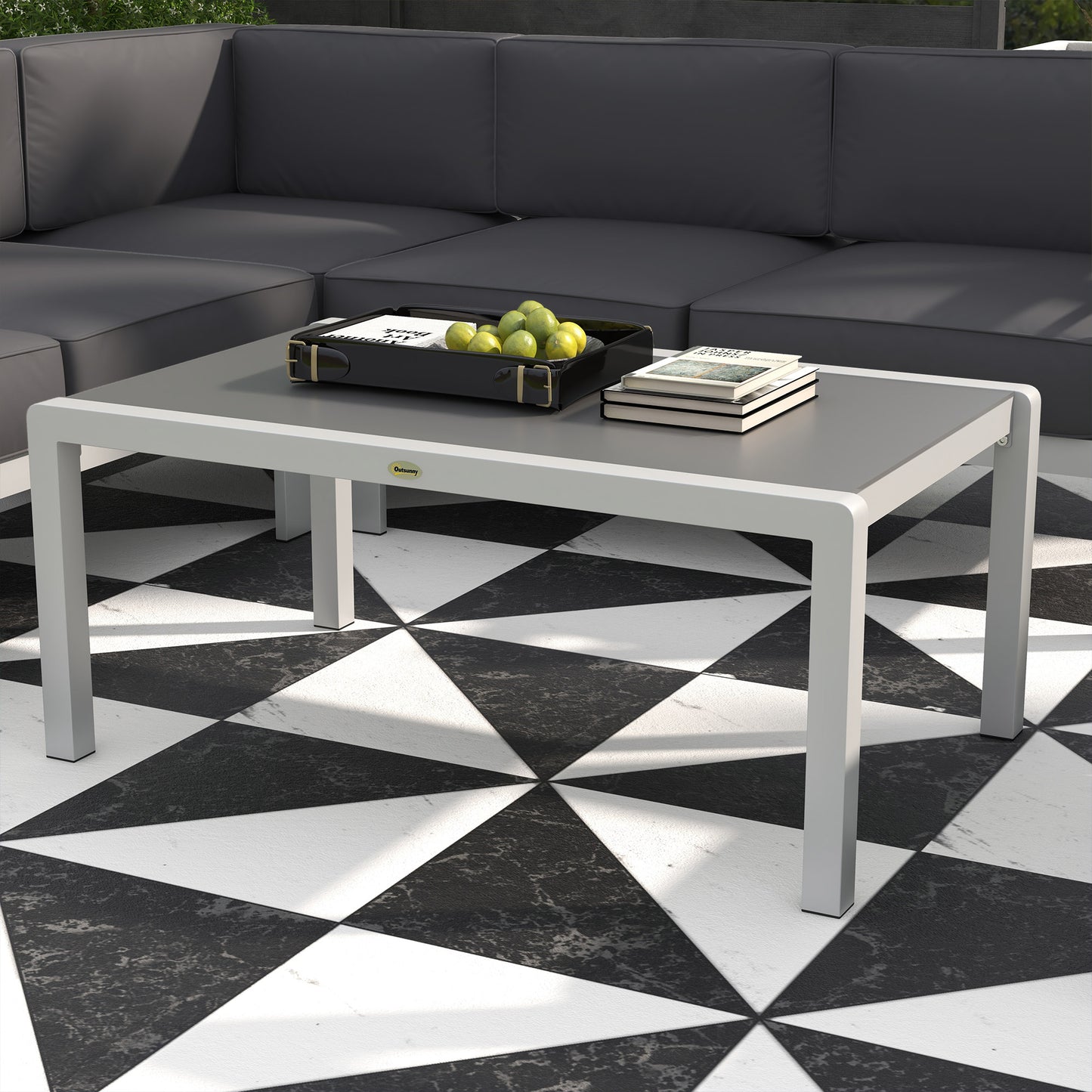 Outsunny Five-Piece Aluminium Garden Sofa Set, with Glass-Top Table - Grey