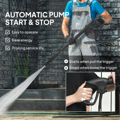 Outsunny 1600W High Pressure Washer, 130 Bar Pressure, 390 L/h Flow, Portable Power Washer Jet Wash Cleaner with Adjustable Nozzle, 6M Hose, Handle for Home Patio Car Driveway, Green