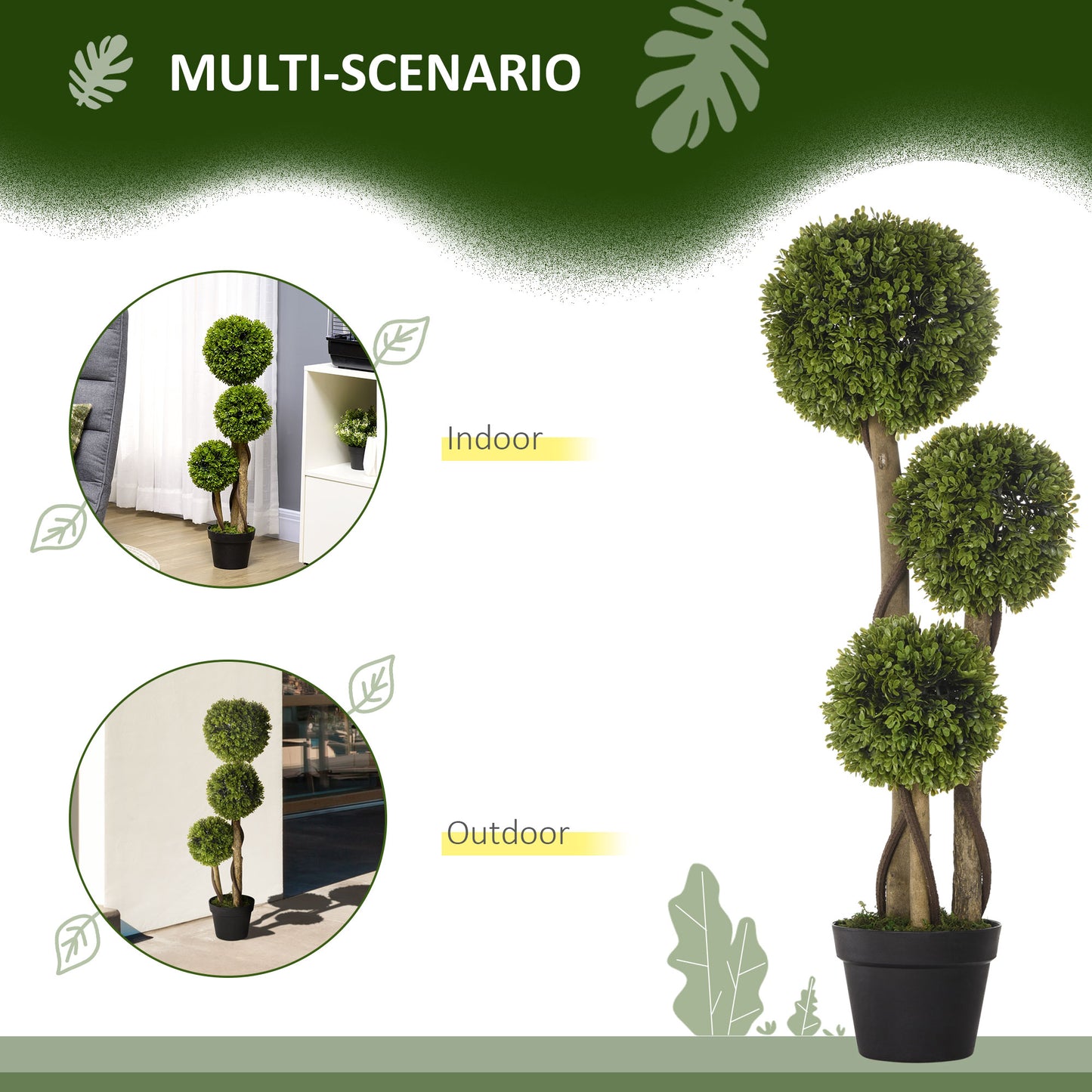 Set of 2 Artificial Boxwood Ball Topiary Trees | 3-Ball Design | 90cm | Dark Green