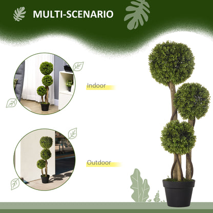 Set of 2 Artificial Boxwood Ball Topiary Trees | 3-Ball Design | 90cm | Dark Green