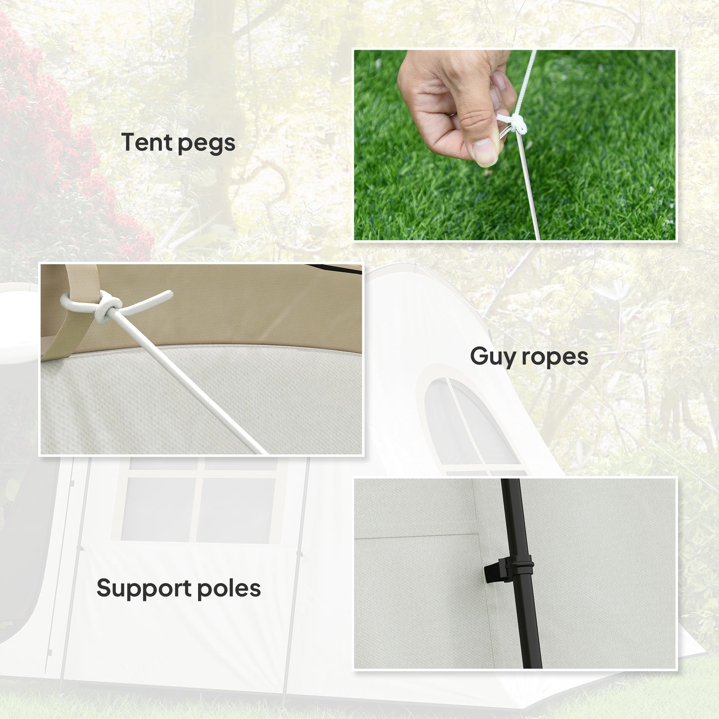 3-4 Man Tunnel Tent, Family Camping Tent with Porch, Bedroom and Living Area, Sewn in Groundsheet, 3000mm Waterproof, Portable with Bag - Khaki