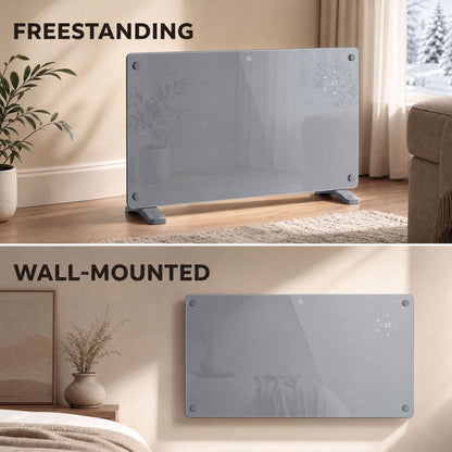Smart Panel Heater | Grey 1500W WiFi Electric Heater, Wall Mounted or Freestanding with 7-Day Timer