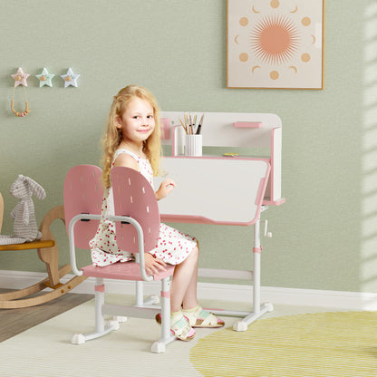AIYAPLAY Height Adjustable Kids Desk and Chair Set, Children School Study Desk with Tiltable Desktop, Reading Rack