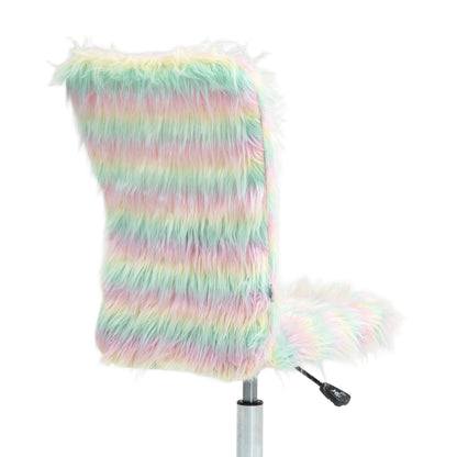 Armless Computer Desk Chair, Fluffy Fabric Swivel Office Chair, Makeup Vanity Chair with Height Adjustable, Wheels, Unicorn Tone