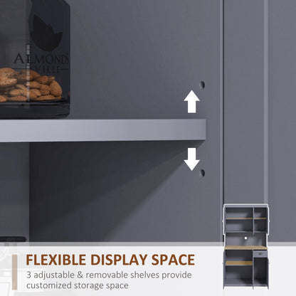 180cm Freestanding Kitchen Cabinet, Modern Storage Cupboard with Open Countertop, Drawer and 6 Doors, Grey