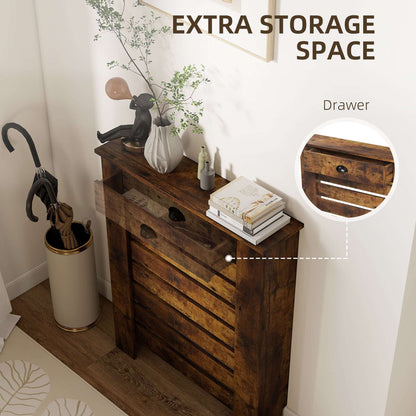 MDF & Particle Board Radiator Cover with 1 Drawer | Slatted Design | Skirting Board Cut-Outs | Easy-Fix Clips | Wood-Effect Top | 5kg Drawer Capacity | 78x19x95.5cm | Rustic Brown