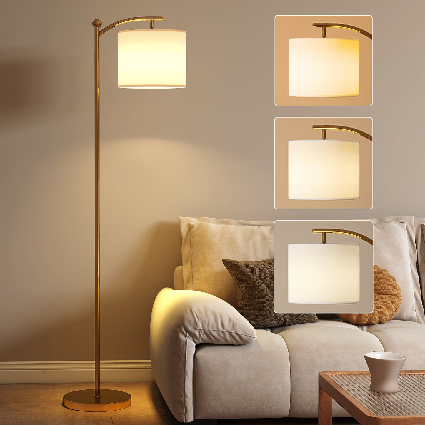 LED Floor Lamp with Remote Control - Gold Tone