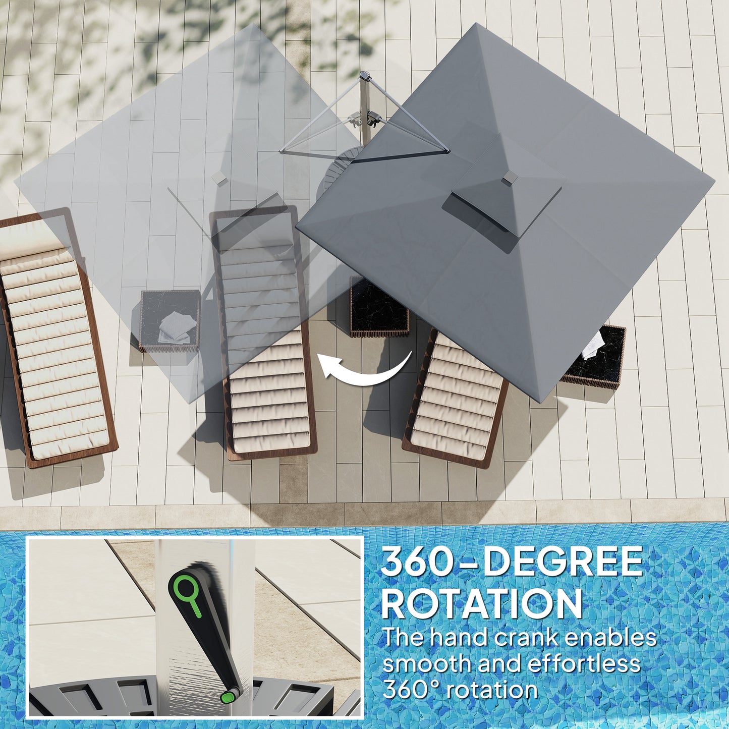 Outsunny 3(m) Garden Cantilever Parasol with Solar LED Lights, Cross Base, 360° Rotation, Crank Handle and Tilt, Grey