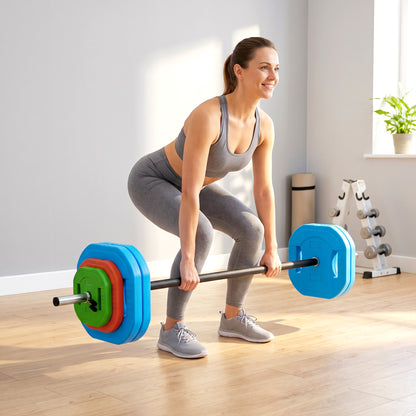 SPORTNOW Adjustable Barbell Weights Set | 20kg or 30kg Options | 140cm Three-Piece Steel Bar | Square Grip Plates & Fixing Clips | Multicolour