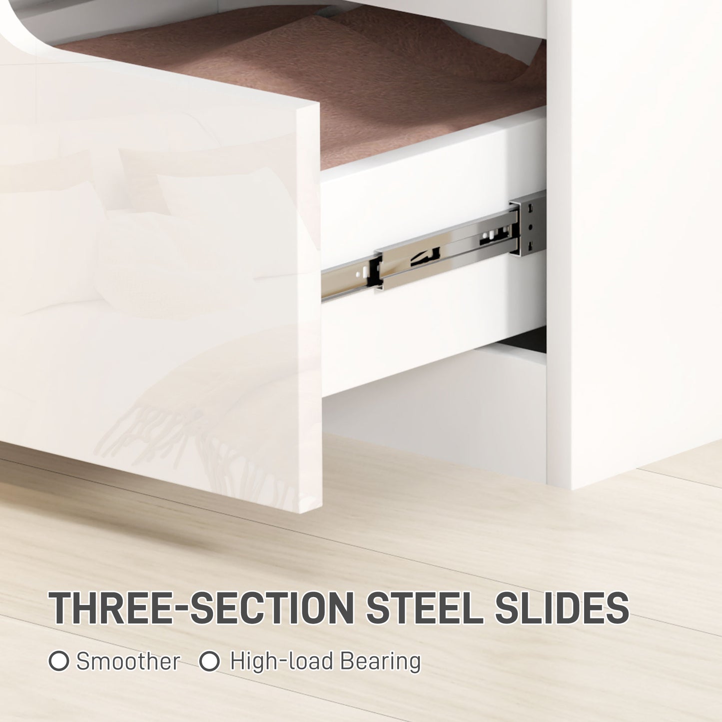 Set of Two High Gloss Bedside Tables - White