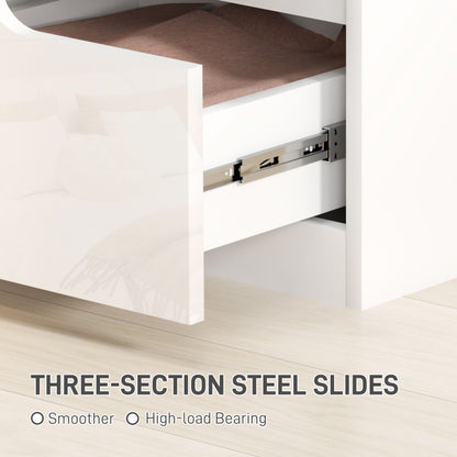 Set of Two High Gloss Bedside Tables - White