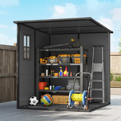 PP & Aluminium Garden Storage Shed with Floor | 3 Windows | Dual Vents | Double Doors | Lock & Keys | UV-Resistant | Water-Repellent | 40kg/m² Snow Load | 182x182x196cm | 2.89m² | Tools Bikes & BBQ | Dark Grey