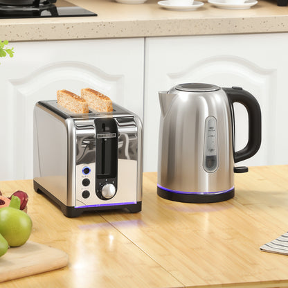 Simple Polished Toaster and Kettle Set - Silver Tone / Black Tone