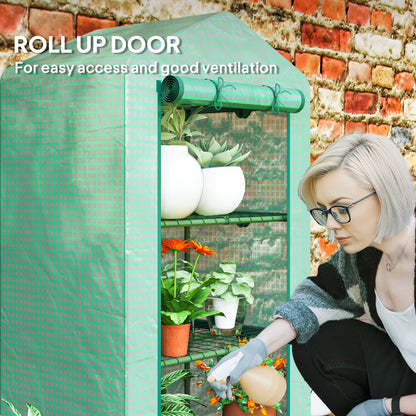 3 Tier Mini Greenhouse Portable Garden Grow House with Roll Up Door and Wire Shelves, 69 x 49 x 125 cm, Green