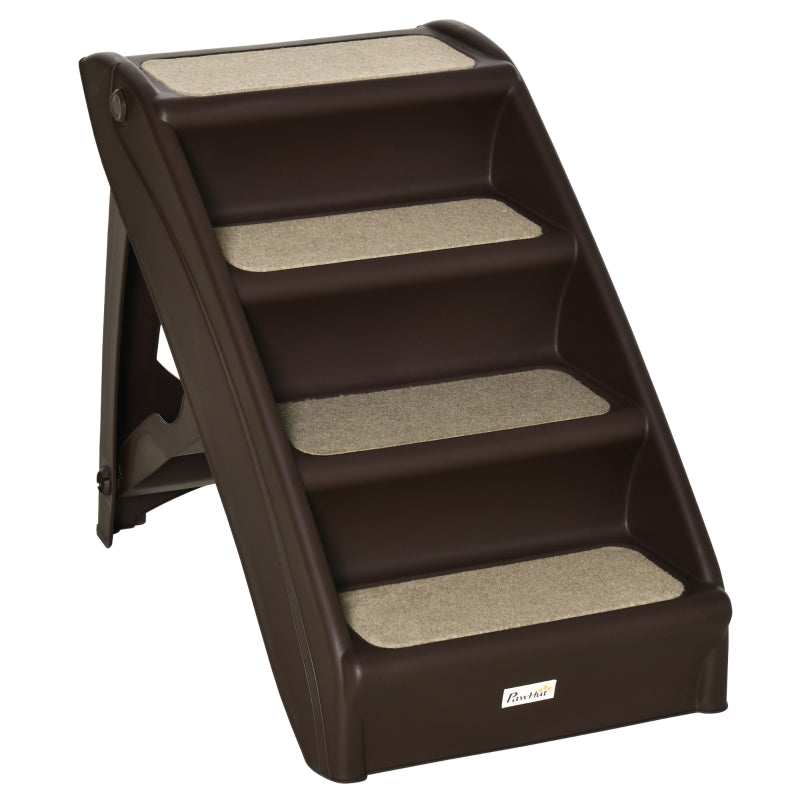 Foldable Doggy Steps Pet Stairs 4-Step For Cats Small Dogs Non-slip Mats 62 x 38 x 49.5 cm, Beige
