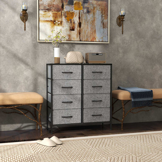 Fabric Chest of Drawers, Storage Bedroom Dresser with 8 Fabric Drawers, Steel Frame and Wooden Top for Nursery, Living Room, Hallway, Black