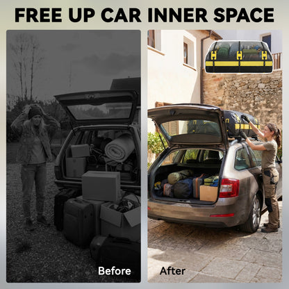 Car Roof Bag | 21 Cu Ft | 500D Waterproof | 7 Straps | No Roof Rack Needed | Reflective | Combination Lock | Yellow
