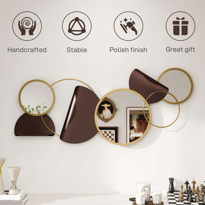 Metal Wall Art, Modern Decorative Mirror Decor, Hanging Home Wall Decoration for Living Room Bedroom Dining Room, Gold Tone