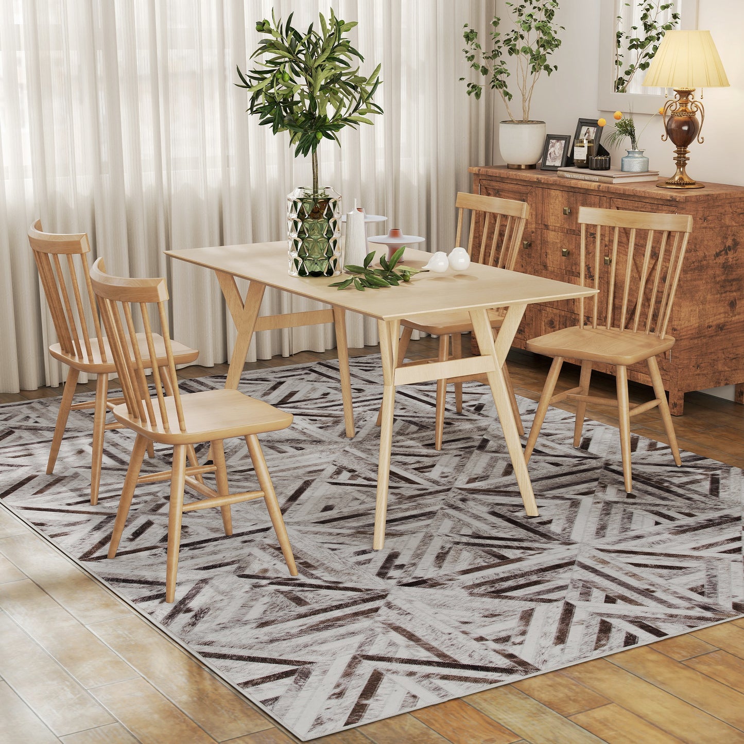 Modern Chenille Area Rug | Faux Leather Patchwork Print | Machine Washable | Non-Slip | Foldable | 290x200cm | Brown | Living Room Bedroom Dining Room Home Office