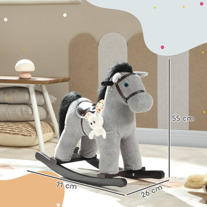 AIYAPLAY Baby Rocking Horse, Plush Ride on Toy with Handle Grip, Sound and Doll, Toddler Animal Rocker for Kids Aged 2–5, Grey