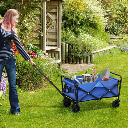 62L Festival Trolley on Wheels, Garden Folding Trolley Cart, 120kg Heavy Duty Collapsible Folding Wagon with Adjustable Handle and Carrying Bag for Beach, Camping, Festival, Blue