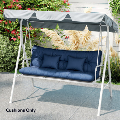 4-Piece Outdoor Cushion Set for 3-Seater Garden Chair | Seat & Back Cushion | 2 Pillows | Tufted | Flame Retardant | Fade & Water Resistant | 150x50x10cm | Dark Blue